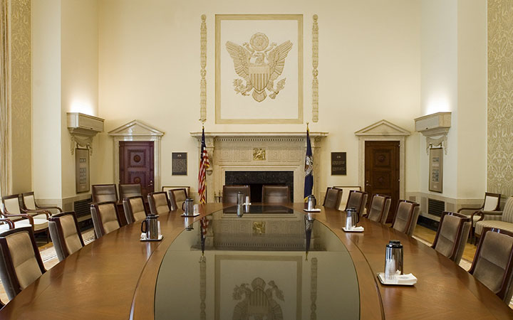 Interior of the FOMC Boardroom inside the Eccles Building in Washington DC